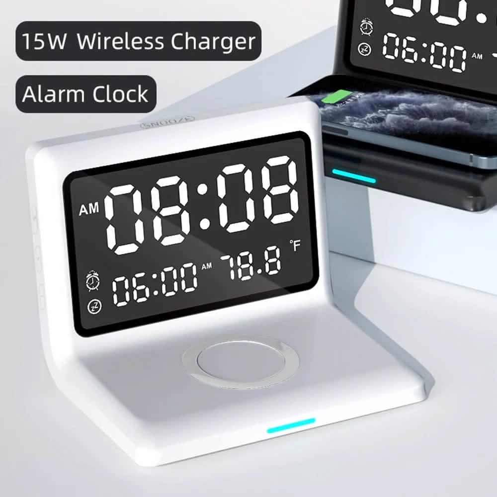 Réveil numérique miroir à recharge sans fil