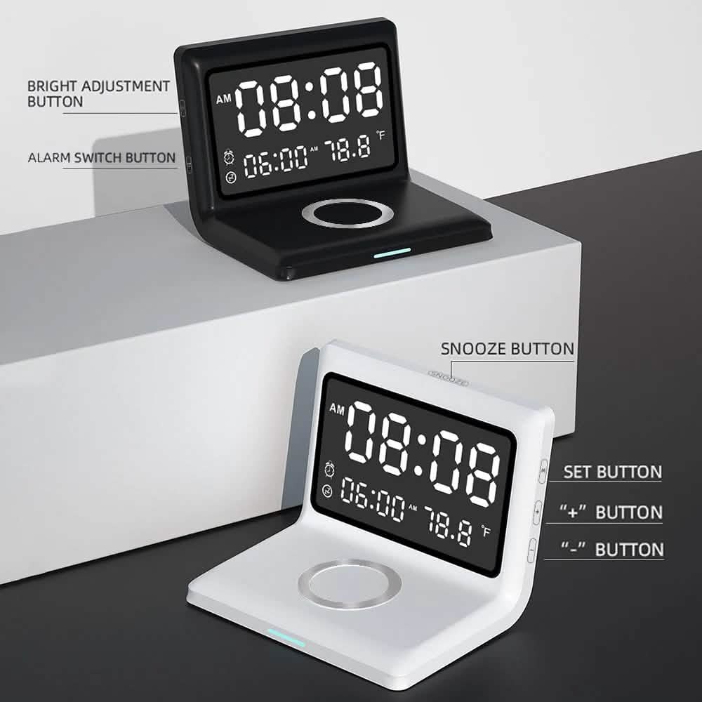 Réveil numérique miroir à recharge sans fil