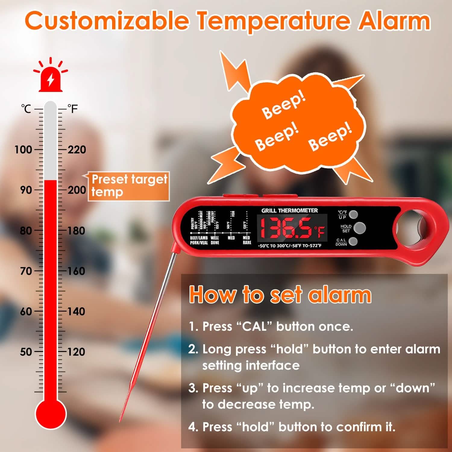 Thermomètre numérique pour cuisson de viande au barbecue