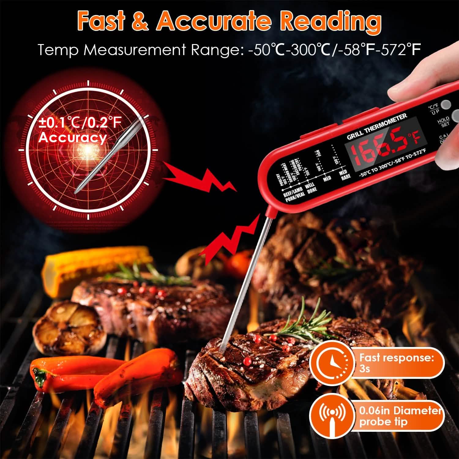 Thermomètre numérique pour cuisson de viande au barbecue