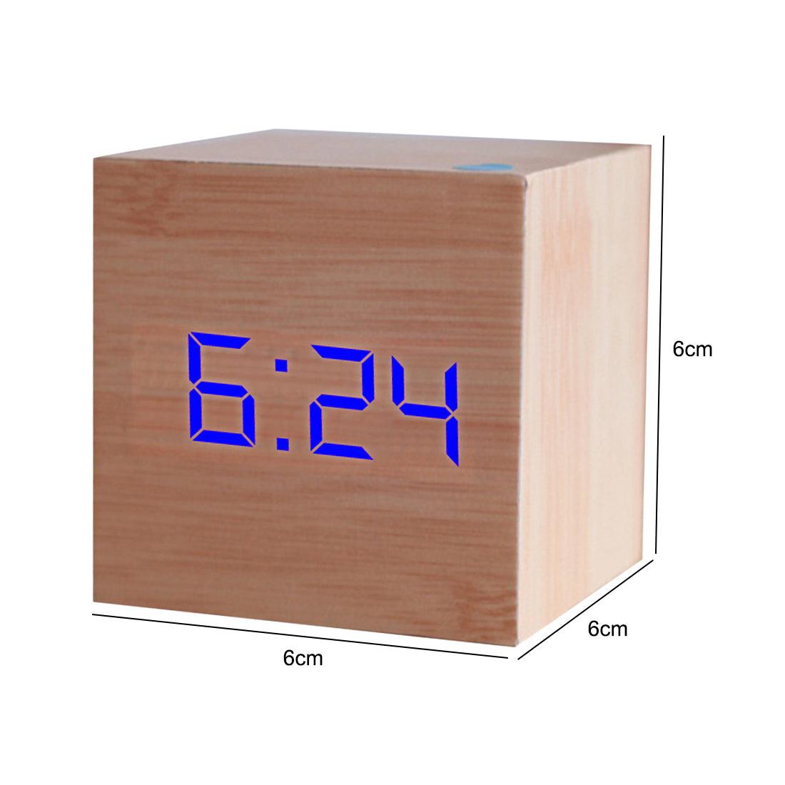Réveil numérique en bois à LED, horloge rétro lumineuse en bois, affichage LED électronique, 3 doubles alarmes, petite horloge cubique en bois pour décoration de bureau et de table, commande vocale, fonction snooze, outils de bureau.