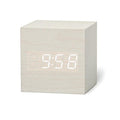 Réveil numérique en bois à LED, horloge rétro lumineuse en bois, affichage LED électronique, 3 doubles alarmes, petite horloge cubique en bois pour décoration de bureau et de table, commande vocale, fonction snooze, outils de bureau.