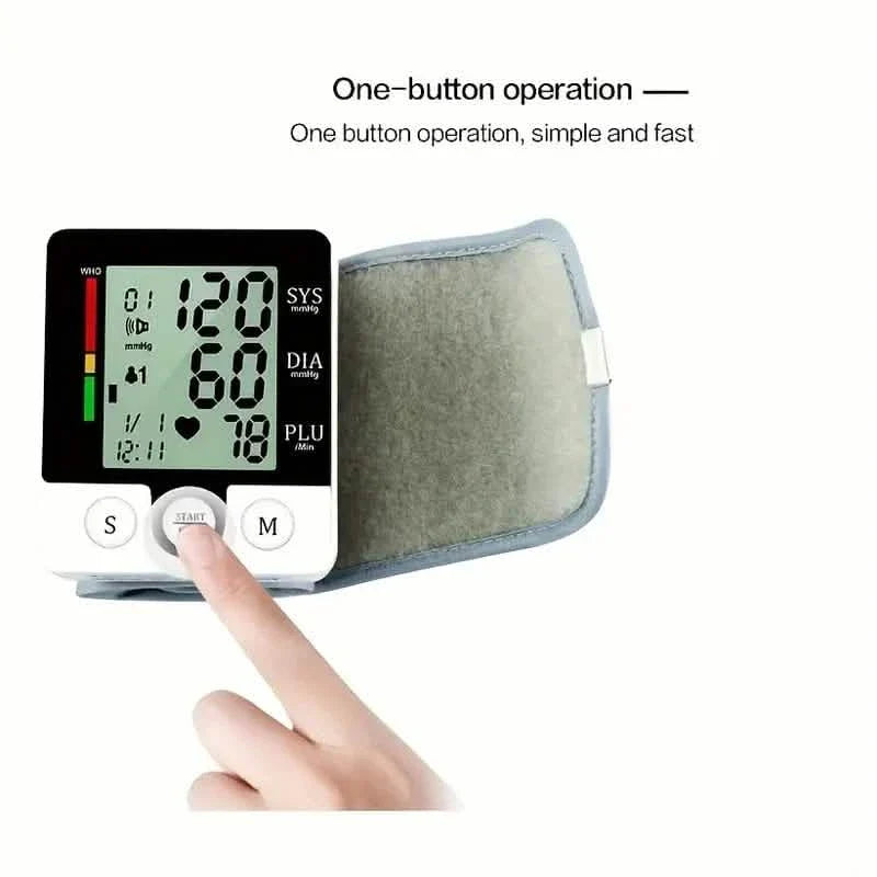 Tensiomètre numérique de poignet pour adultes - À commande vocale, fréquence cardiaque et brassard réglable
