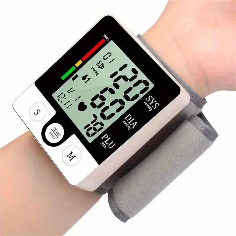 Tensiomètre numérique de poignet pour adultes - À commande vocale, fréquence cardiaque et brassard réglable