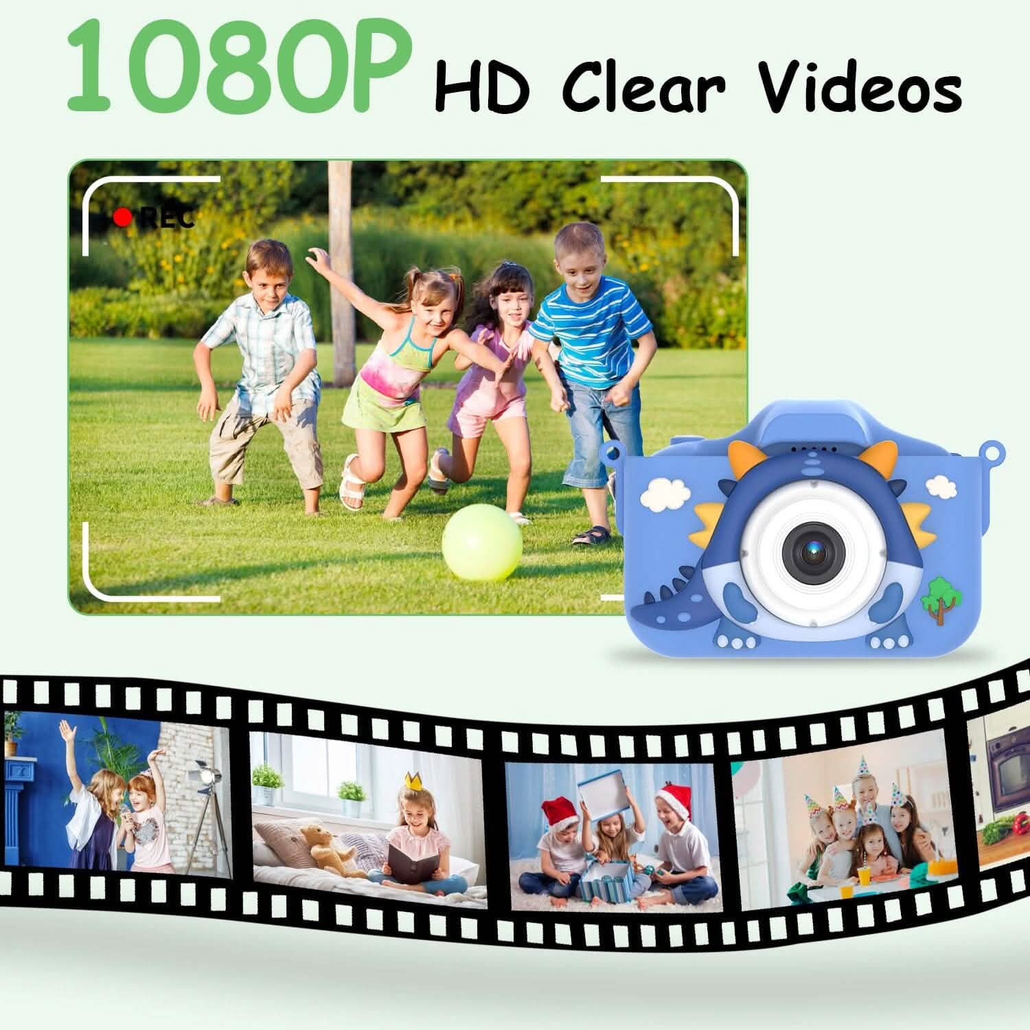 Appareil photo numérique HD de dessin animé 1080P 48MP pour enfants, motif dinosaure