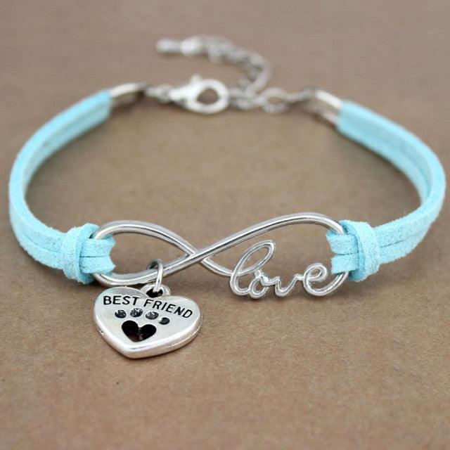Bracelets Charm Chiens Pattes Meilleurs Amis Cœur Animal Infini Amour Pour Femme Homme Fille Garçon Imprimé Bracelet Avec Symbole Amour Et Infini Pour Femmes Filles En Faux Daim Réglable