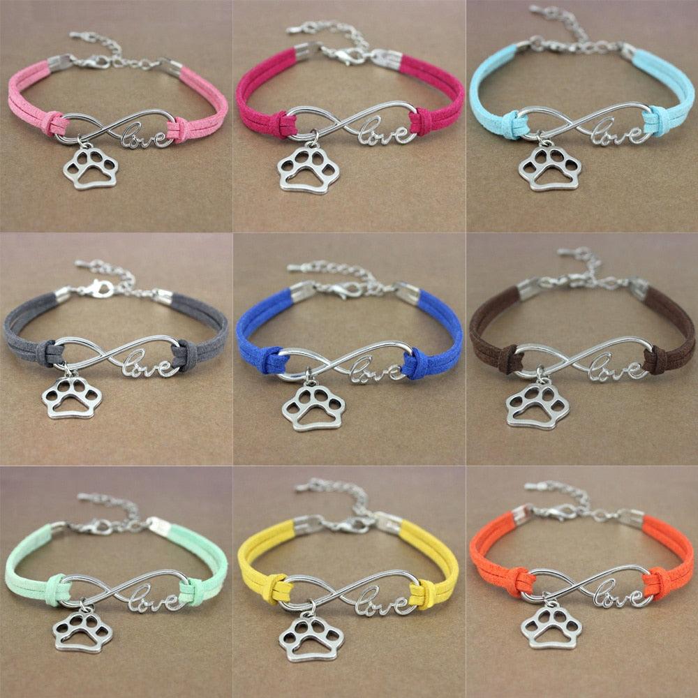 Bracelets Charm Chiens Pattes Meilleurs Amis Cœur Animal Infini Amour Pour Femme Homme Fille Garçon Imprimé Bracelet Avec Symbole Amour Et Infini Pour Femmes Filles En Faux Daim Réglable