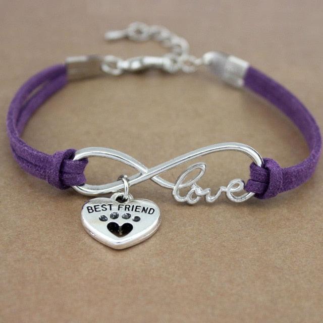 Bracelets Charm Chiens Pattes Meilleurs Amis Cœur Animal Infini Amour Pour Femme Homme Fille Garçon Imprimé Bracelet Avec Symbole Amour Et Infini Pour Femmes Filles En Faux Daim Réglable