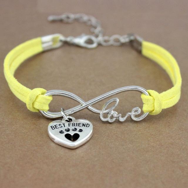 Bracelets Charm Chiens Pattes Meilleurs Amis Cœur Animal Infini Amour Pour Femme Homme Fille Garçon Imprimé Bracelet Avec Symbole Amour Et Infini Pour Femmes Filles En Faux Daim Réglable