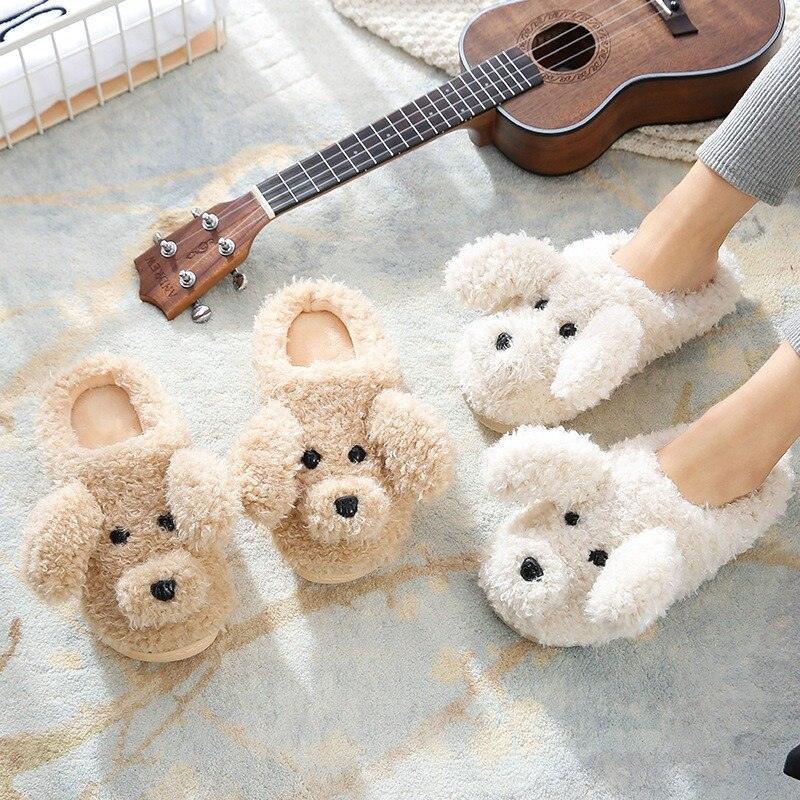 Chaussons Chien Femme Chaussures d'Hiver Chaudes Douces Peluche Chaussons de Couple Pour Maison Intérieur Chambre Femme Chaussons Chauds Chauds Fausses Fourrures Mignon Amoureux des Chiens Hiver Maison Chaussures Confortables
