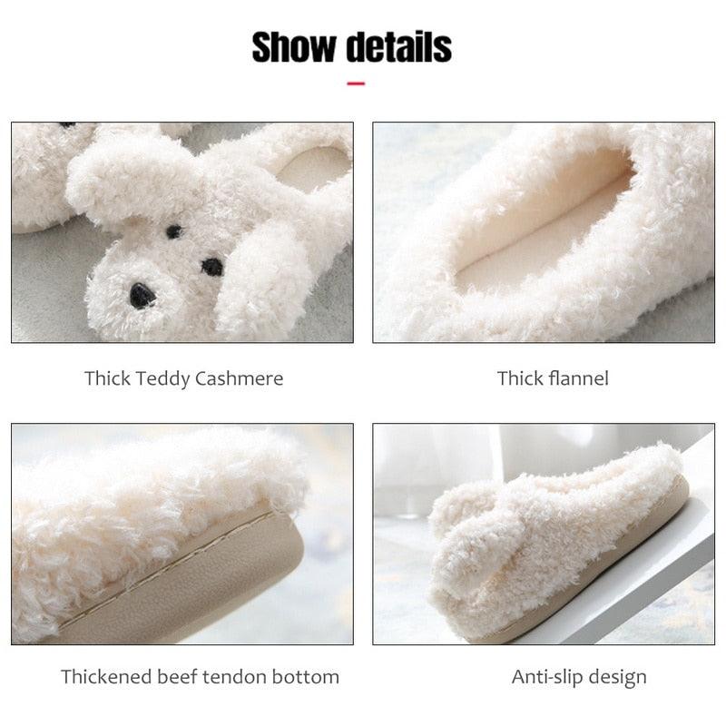 Chaussons Chien Femme Chaussures d'Hiver Chaudes Douces Peluche Chaussons de Couple Pour Maison Intérieur Chambre Femme Chaussons Chauds Chauds Fausses Fourrures Mignon Amoureux des Chiens Hiver Maison Chaussures Confortables