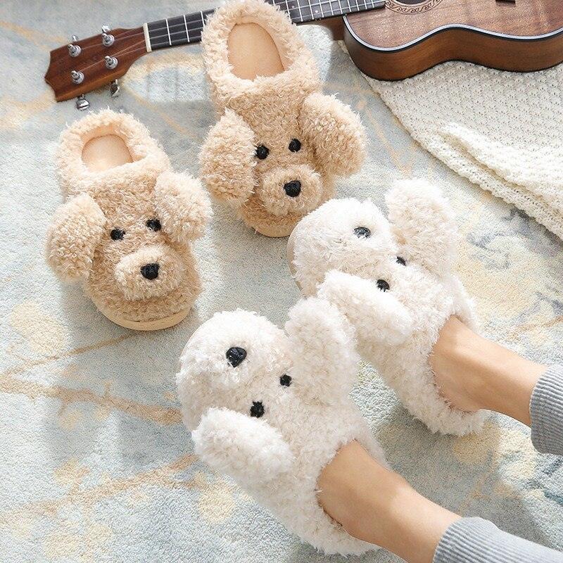 Chaussons Chien Femme Chaussures d'Hiver Chaudes Douces Peluche Chaussons de Couple Pour Maison Intérieur Chambre Femme Chaussons Chauds Chauds Fausses Fourrures Mignon Amoureux des Chiens Hiver Maison Chaussures Confortables