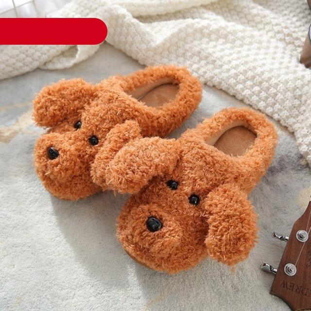 Chaussons Chien Femme Chaussures d'Hiver Chaudes Douces Peluche Chaussons de Couple Pour Maison Intérieur Chambre Femme Chaussons Chauds Chauds Fausses Fourrures Mignon Amoureux des Chiens Hiver Maison Chaussures Confortables