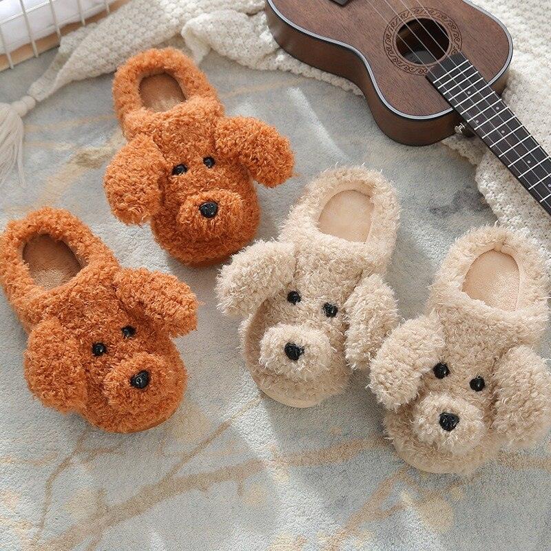 Chaussons Chien Femme Chaussures d'Hiver Chaudes Douces Peluche Chaussons de Couple Pour Maison Intérieur Chambre Femme Chaussons Chauds Chauds Fausses Fourrures Mignon Amoureux des Chiens Hiver Maison Chaussures Confortables