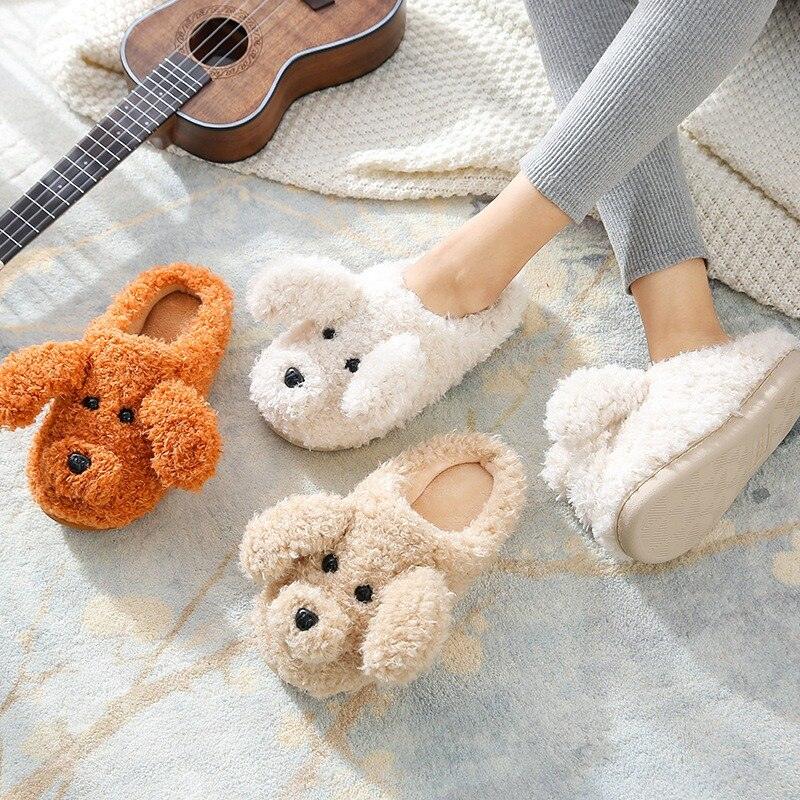 Chaussons Chien Femme Chaussures d'Hiver Chaudes Douces Peluche Chaussons de Couple Pour Maison Intérieur Chambre Femme Chaussons Chauds Chauds Fausses Fourrures Mignon Amoureux des Chiens Hiver Maison Chaussures Confortables