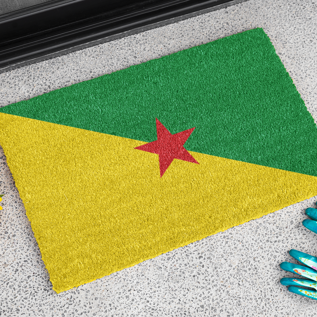 Paillasson extérieur antidérapant drapeau de la Guyane française | Cayenne | Matoury | Kourou | Cadeau pour les Guyanais | 60x90 cm