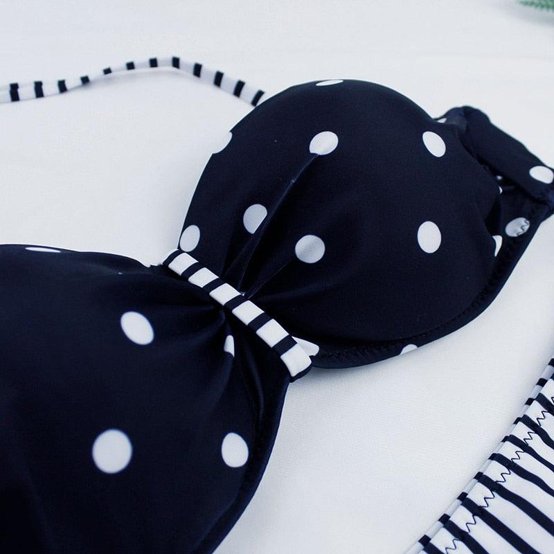 Maillot de bain deux pièces push-up à pois pour femme, ensemble de bikini rembourré push-up, deux pièces, haut croisé, maillot de bain patchwork, maillot de bain pour femme, body, vêtement de plage, bikinis imprimés licou, maillot de bain pour femme