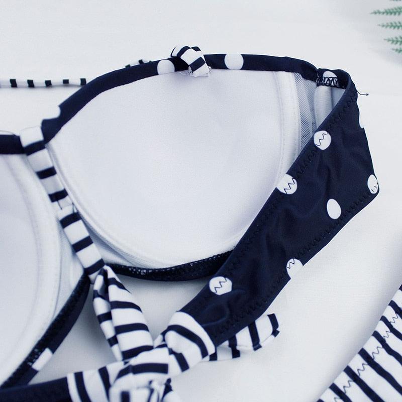 Maillot de bain deux pièces push-up à pois pour femme, ensemble de bikini rembourré push-up, deux pièces, haut croisé, maillot de bain patchwork, maillot de bain pour femme, body, vêtement de plage, bikinis imprimés licou, maillot de bain pour femme