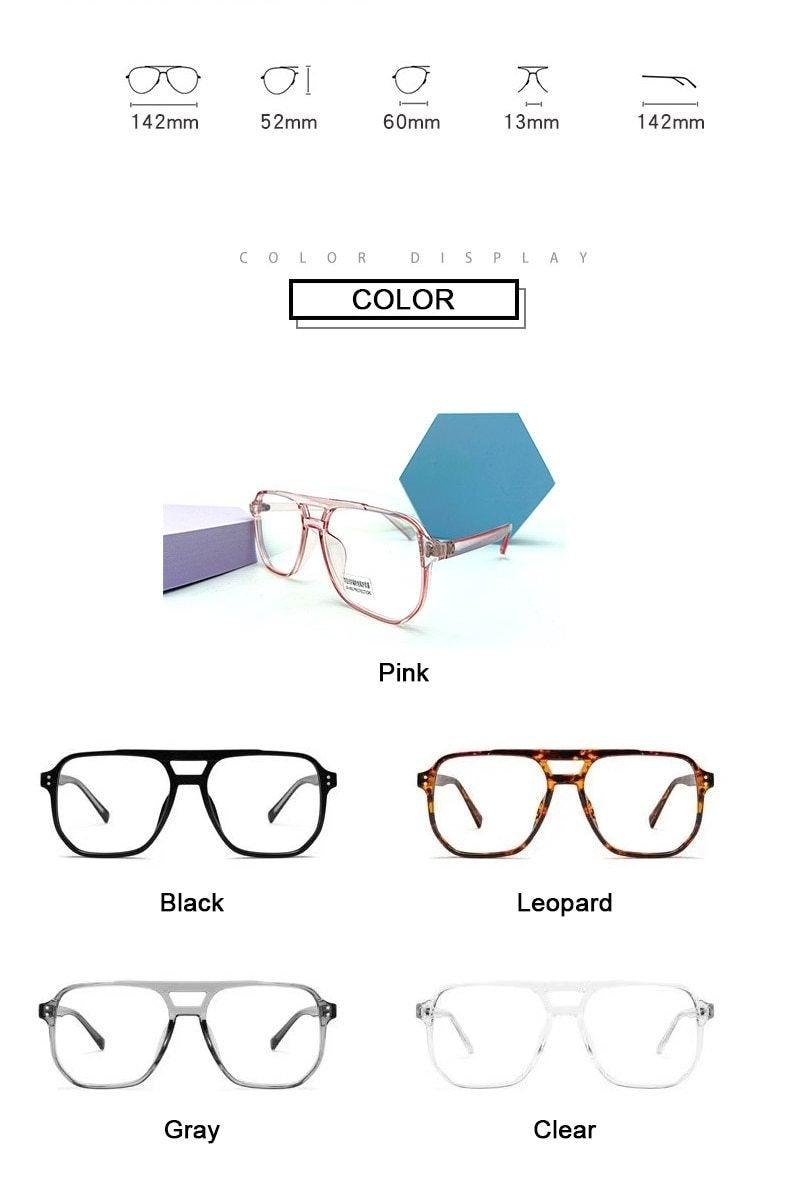 Monture de lunettes anti-lumière bleue à double faisceau pour femmes et hommes, verres anti-fatigue oculaire pour ordinateur, lecture, télévision, monture élégante, hommes et femmes, grande monture rétro, lunettes de myopie, monture miroir surdimensionnée