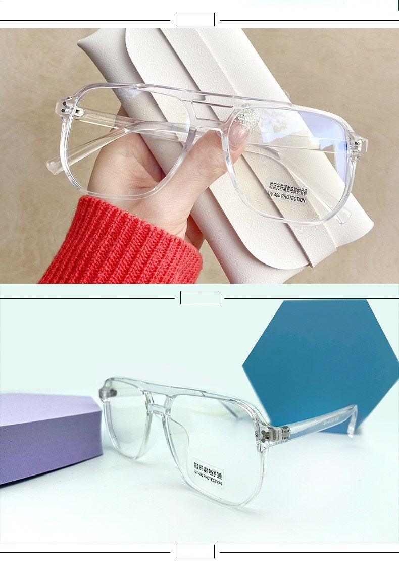 Monture de lunettes anti-lumière bleue à double faisceau pour femmes et hommes, verres anti-fatigue oculaire pour ordinateur, lecture, télévision, monture élégante, hommes et femmes, grande monture rétro, lunettes de myopie, monture miroir surdimensionnée