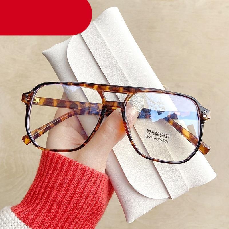 Monture de lunettes anti-lumière bleue à double faisceau pour femmes et hommes, verres anti-fatigue oculaire pour ordinateur, lecture, télévision, monture élégante, hommes et femmes, grande monture rétro, lunettes de myopie, monture miroir surdimensionnée