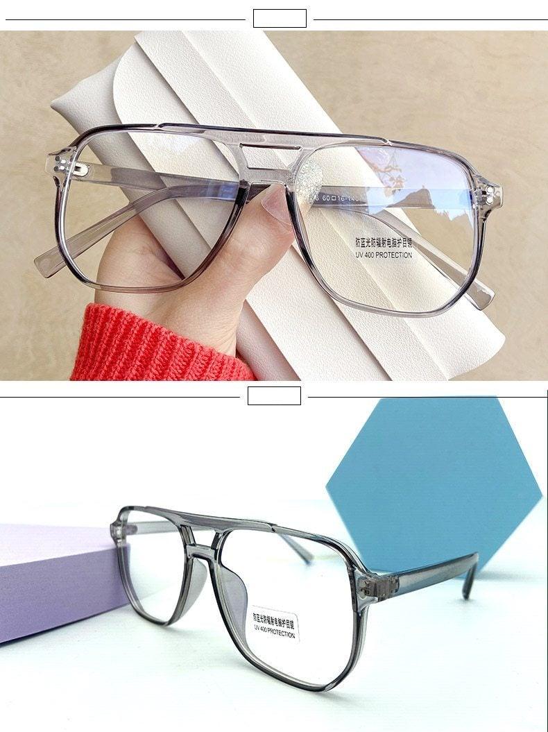 Monture de lunettes anti-lumière bleue à double faisceau pour femmes et hommes, verres anti-fatigue oculaire pour ordinateur, lecture, télévision, monture élégante, hommes et femmes, grande monture rétro, lunettes de myopie, monture miroir surdimensionnée