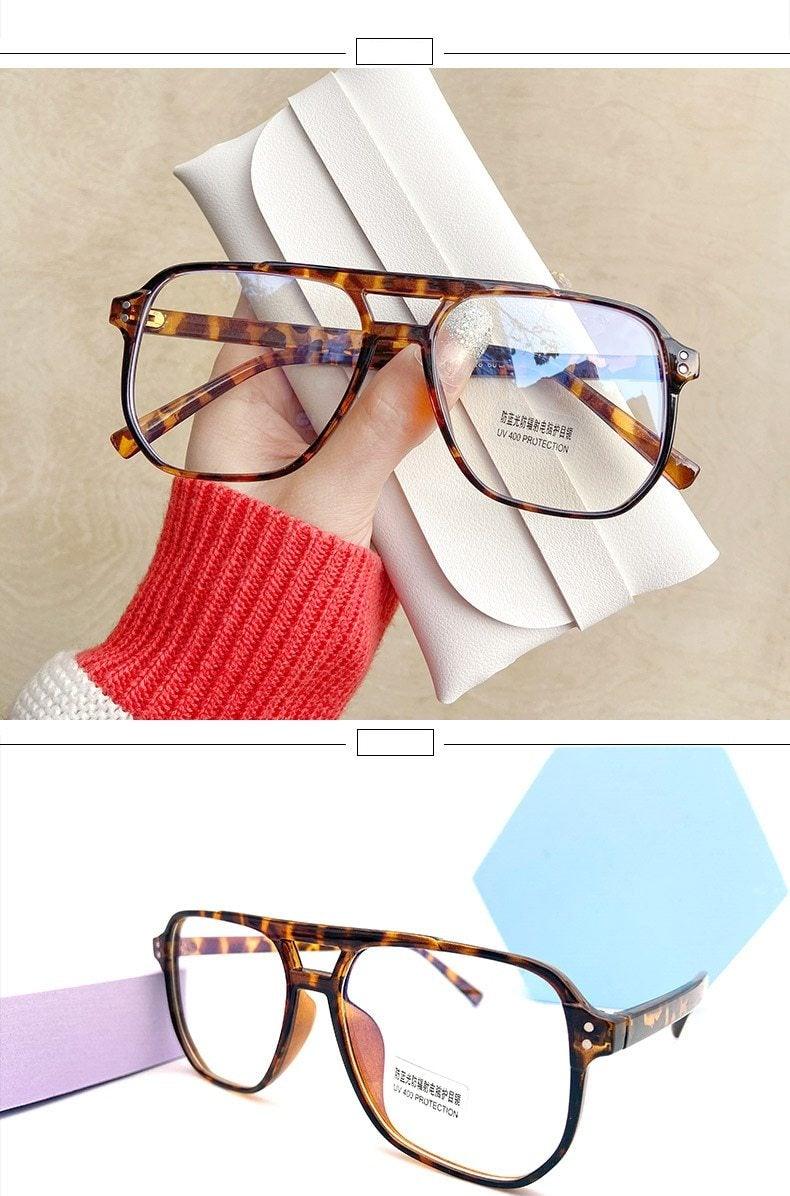 Monture de lunettes anti-lumière bleue à double faisceau pour femmes et hommes, verres anti-fatigue oculaire pour ordinateur, lecture, télévision, monture élégante, hommes et femmes, grande monture rétro, lunettes de myopie, monture miroir surdimensionnée