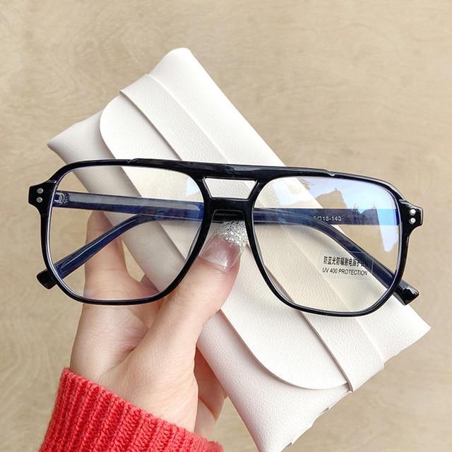 Monture de lunettes anti-lumière bleue à double faisceau pour femmes et hommes, verres anti-fatigue oculaire pour ordinateur, lecture, télévision, monture élégante, hommes et femmes, grande monture rétro, lunettes de myopie, monture miroir surdimensionnée