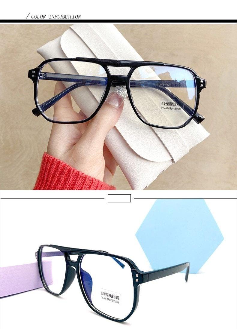 Monture de lunettes anti-lumière bleue à double faisceau pour femmes et hommes, verres anti-fatigue oculaire pour ordinateur, lecture, télévision, monture élégante, hommes et femmes, grande monture rétro, lunettes de myopie, monture miroir surdimensionnée