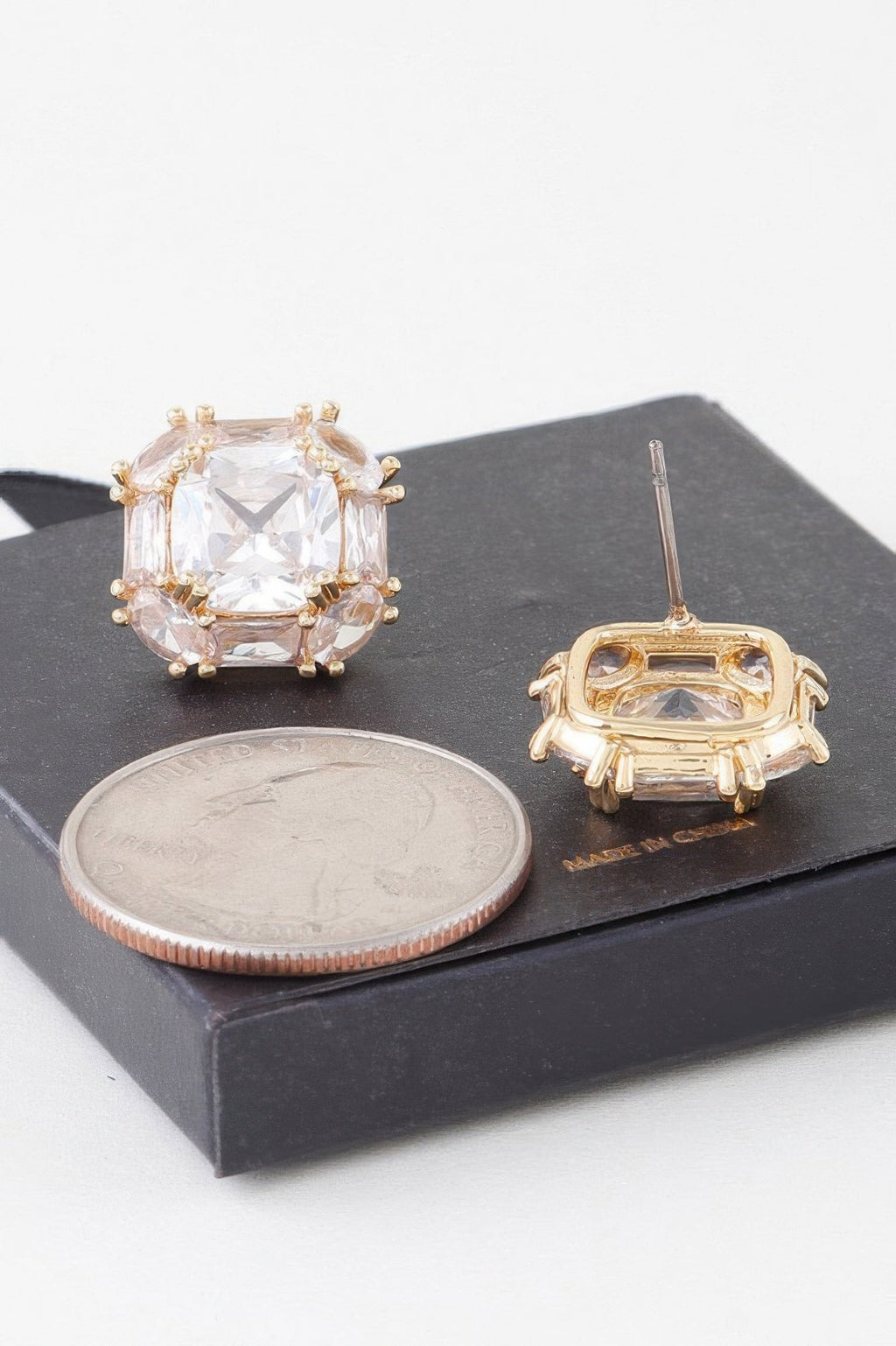Double Cubic Rhinestone Stud Earrings