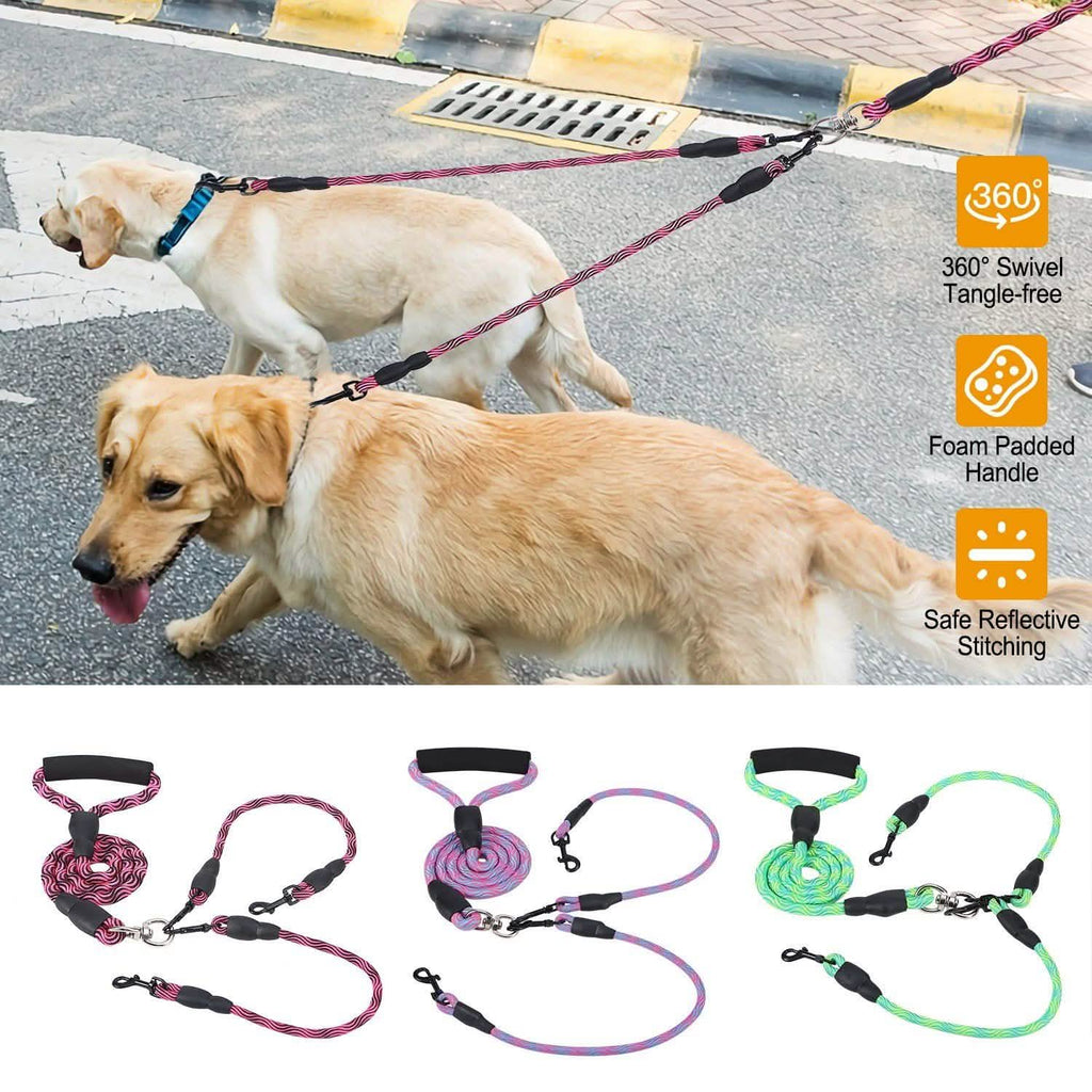 Laisse Double Chien Anti-Emmêlement avec Couplage Pivotant et Poignée Rembourrée