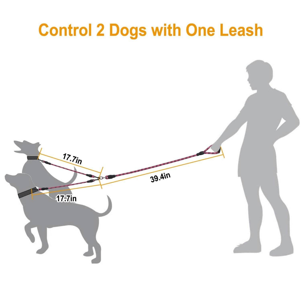 Laisse Double Chien Anti-Emmêlement avec Couplage Pivotant et Poignée Rembourrée