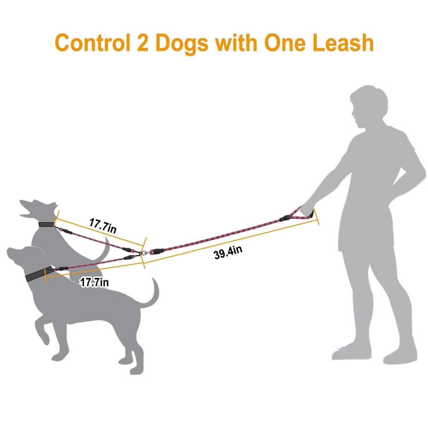 Laisse Double Chien Anti-Emmêlement avec Couplage Pivotant et Poignée Rembourrée