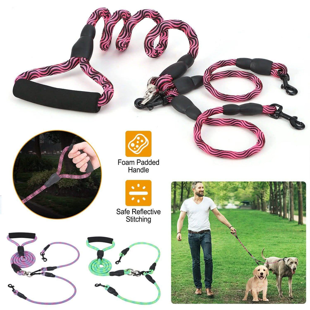 Laisse Double Chien Anti-Emmêlement avec Couplage Pivotant et Poignée Rembourrée