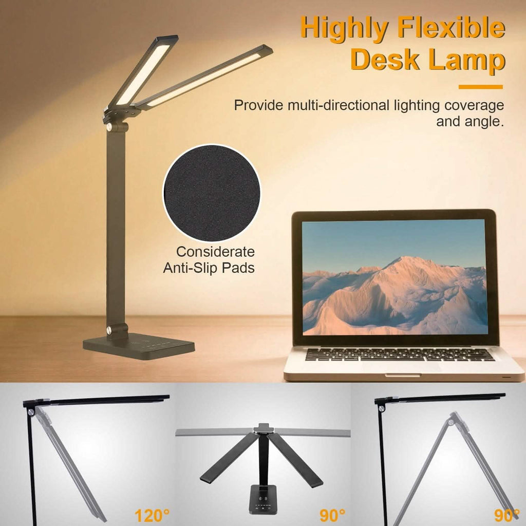 Lampe de bureau double avec chargeur sans fil et port USB