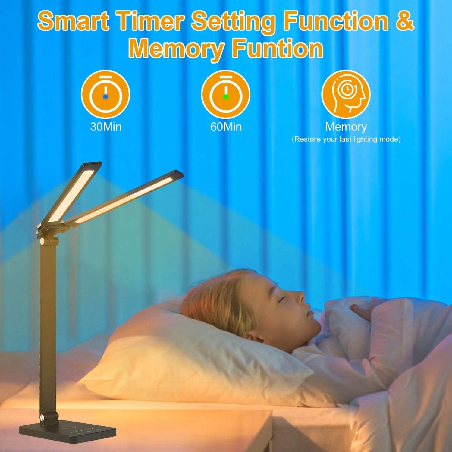 Lampe de bureau double avec chargeur sans fil et port USB