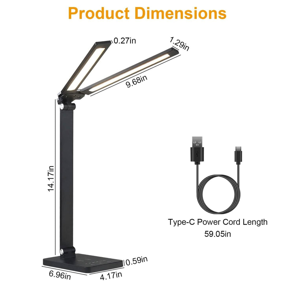 Lampe de bureau double avec chargeur sans fil et port USB