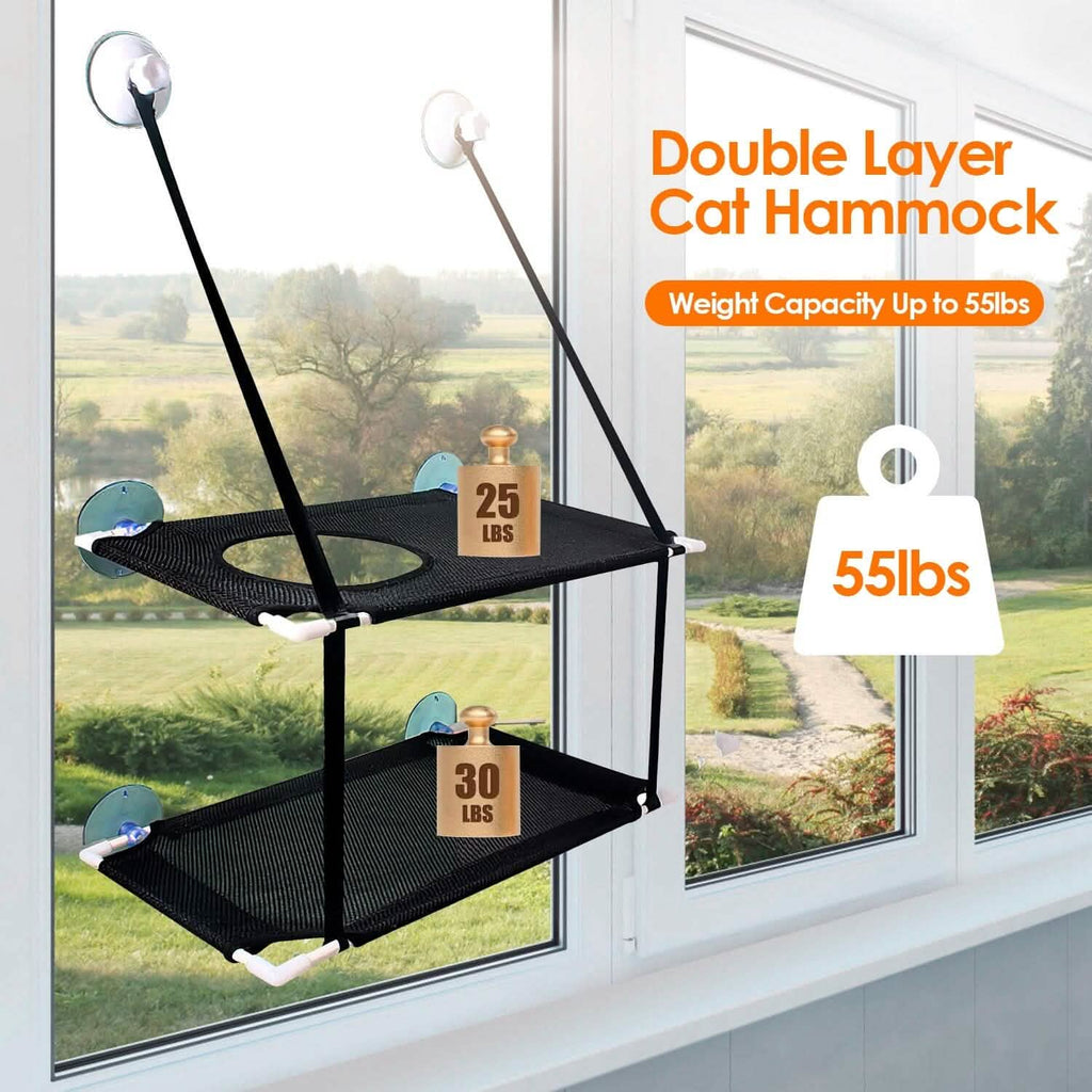 Hamac de fenêtre d'intérieur pour chat double couche avec ventouses puissantes
