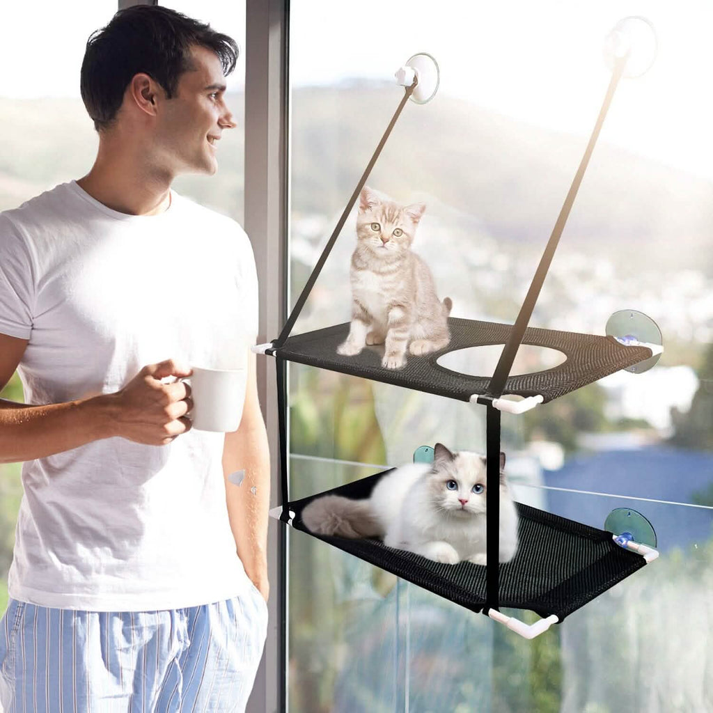Hamac de fenêtre d'intérieur pour chat double couche avec ventouses puissantes