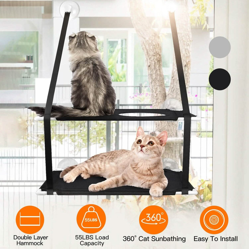 Hamac de fenêtre d'intérieur pour chat double couche avec ventouses puissantes