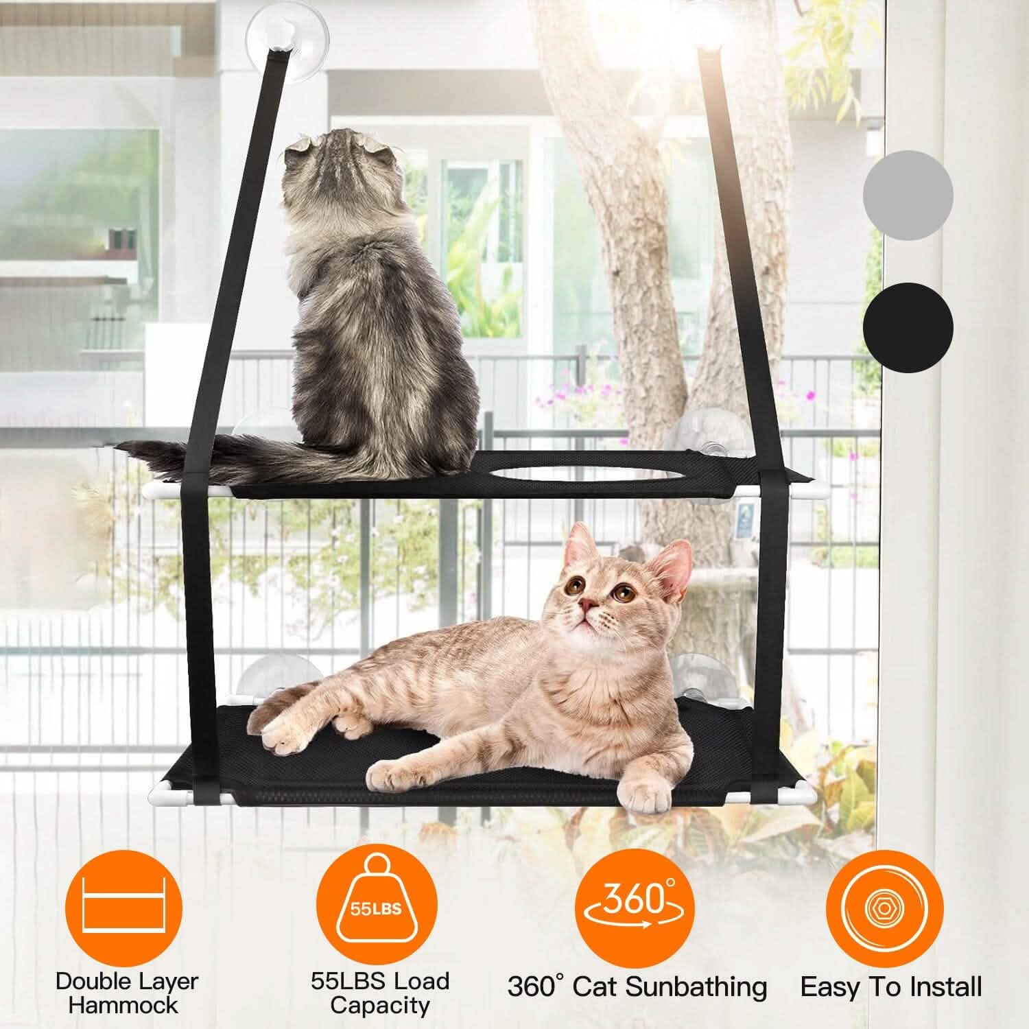 Hamac de fenêtre d'intérieur pour chat double couche avec ventouses puissantes