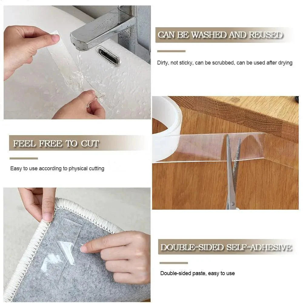 Ruban adhésif magique double face transparent réutilisable étanche facile à utiliser pour la maison Accessoires pratiques Rubans polyvalents