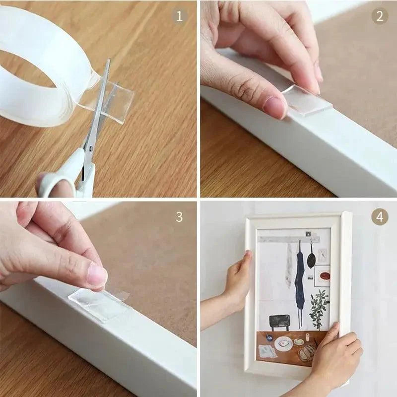 Ruban adhésif magique double face transparent réutilisable étanche facile à utiliser pour la maison Accessoires pratiques Rubans polyvalents