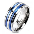 Bague en Titane Massif Double Bande Bleue IP
