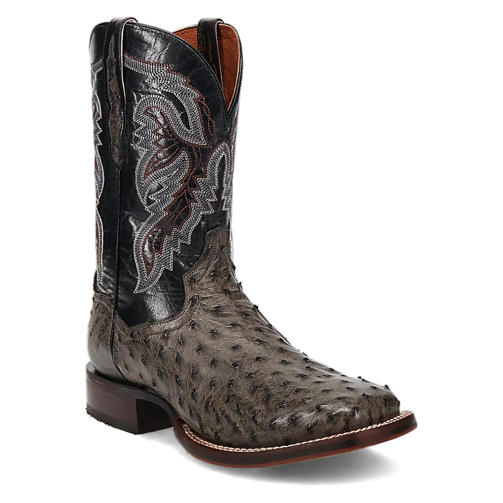 Dan Post Alamosa (Gris/Noir) - Bottes de cowboy en cuir d'autruche pour hommes