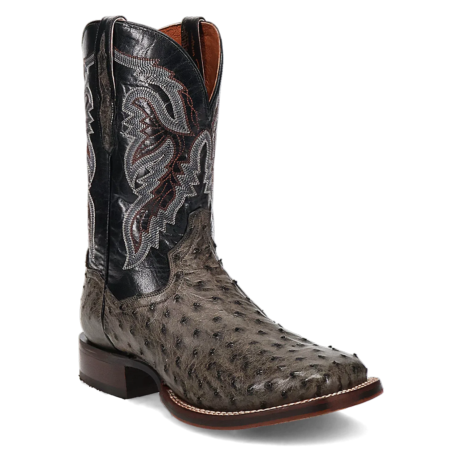 Dan Post Alamosa (Gris/Noir) - Bottes de cowboy en cuir d'autruche pour hommes