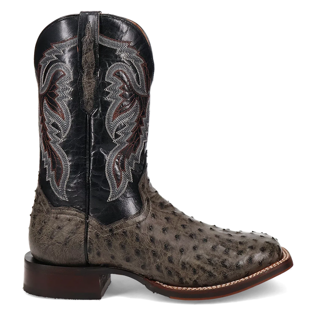Dan Post Alamosa (Gris/Noir) - Bottes de cowboy en cuir d'autruche pour hommes