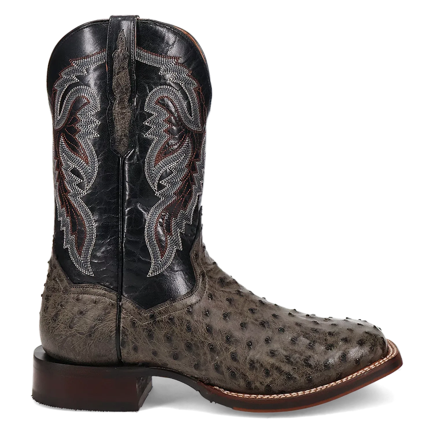 Dan Post Alamosa (Gris/Noir) - Bottes de cowboy en cuir d'autruche pour hommes