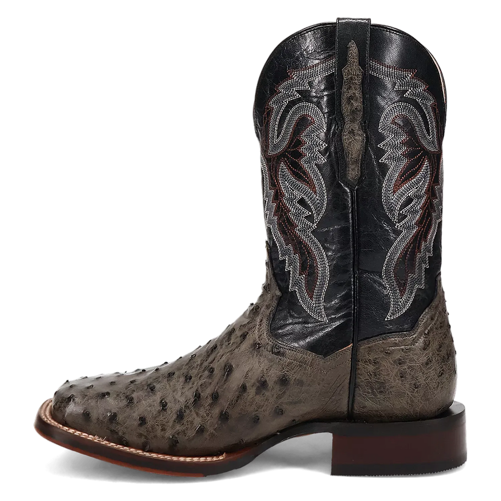 Dan Post Alamosa (Gris/Noir) - Bottes de cowboy en cuir d'autruche pour hommes