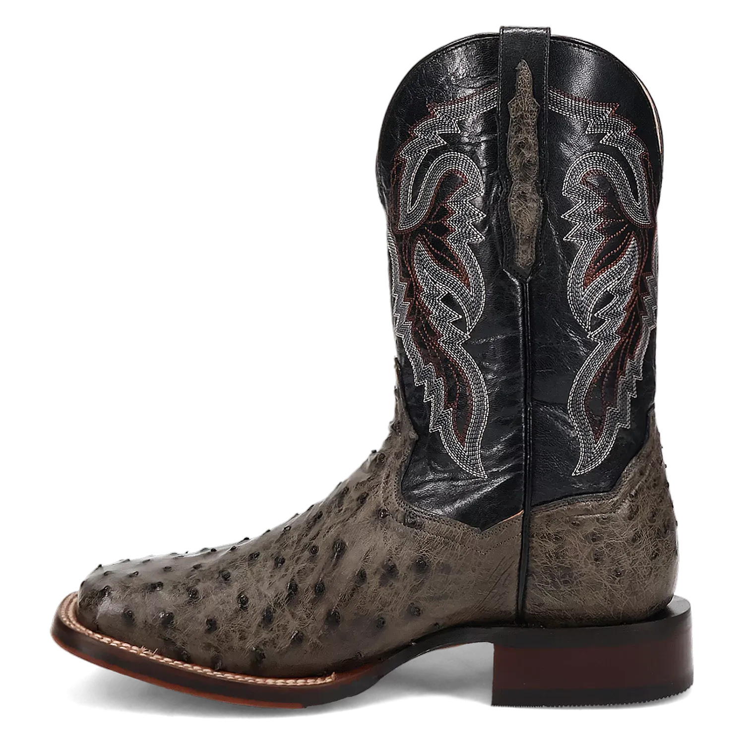 Dan Post Alamosa (Gris/Noir) - Bottes de cowboy en cuir d'autruche pour hommes